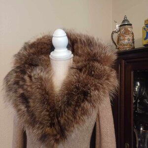 Rare Find! 1970s Vintage Pauline Trigere A Line Wool Coat Coyote Collar